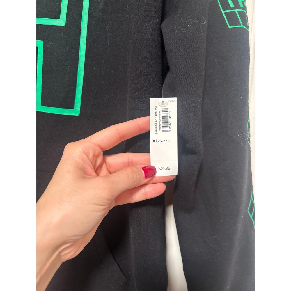 Minecraft Black Hoodie with Green Graphics XL Youth - Picture 4 of 9